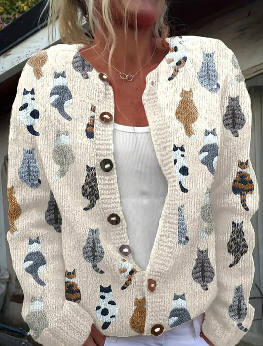 Női vintage animal art print kényelmes pulóver kardigán