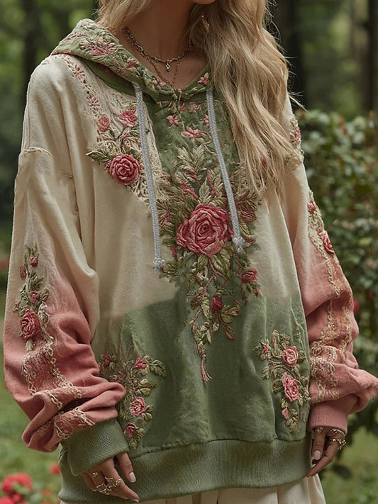 Női vintage bohém patchwork virágos alkalmi hoodie