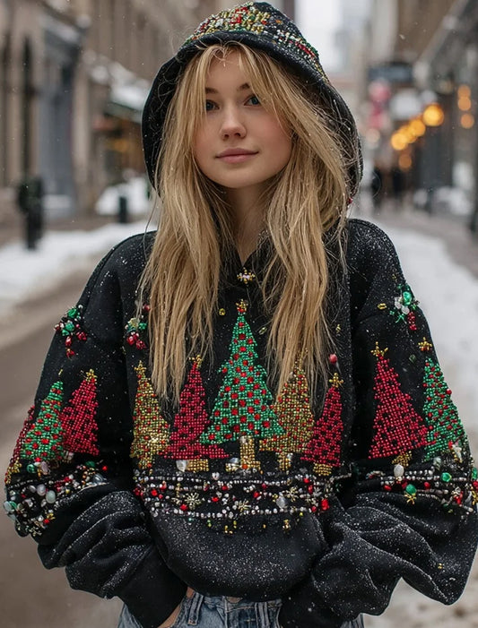 Női vintage karácsonyi művészi alkalmi kényelem kötött kapucnis