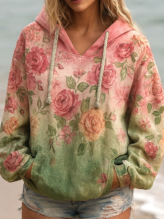 Női vintage bohém patchwork virágos alkalmi hoodie