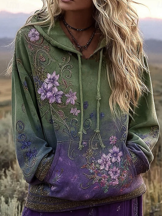 Női vintage bohém patchwork virágos alkalmi hoodie