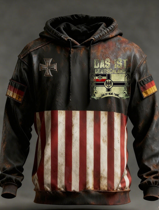 Férfi vintage német zászló művészeti nyomtatás hoodie