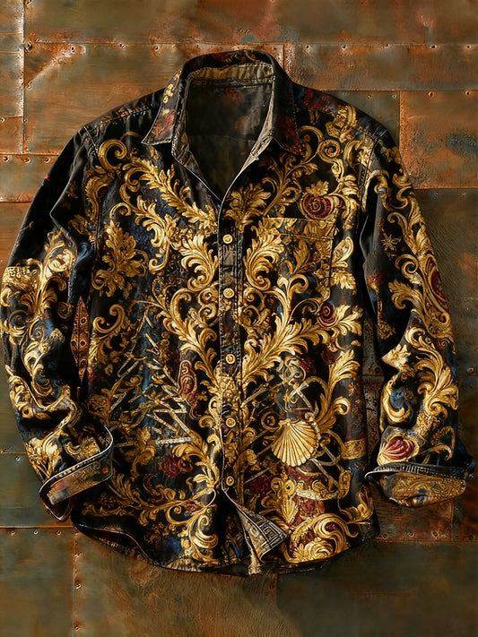 Férfi retro absztrakt művészet nyomtatás alkalmi hosszú ujjú ing