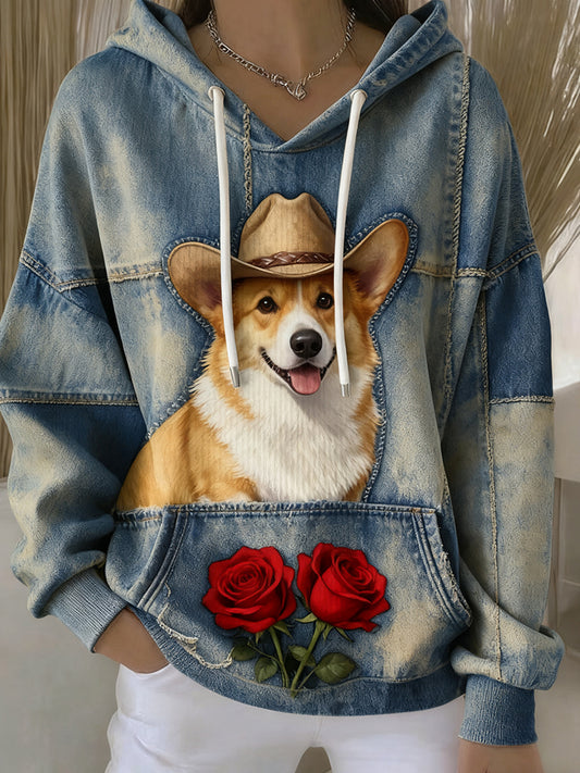 Női vintage állat művészet nyomtatás alkalmi retro kapucnis