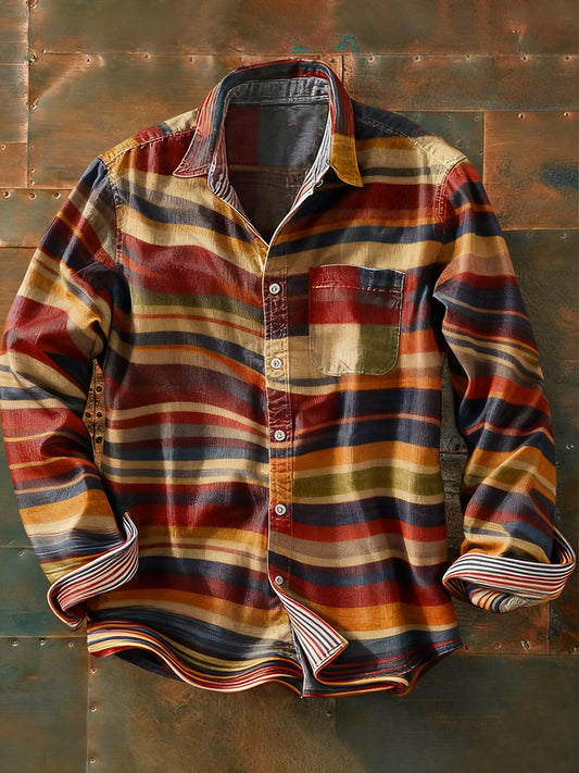 Férfi retro absztrakt művészet nyomtatás alkalmi hosszú ujjú ing