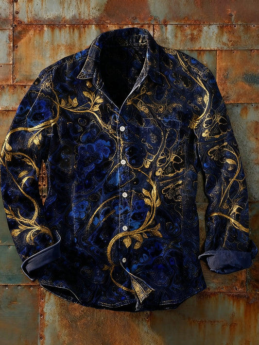 Férfi retro absztrakt művészet nyomtatás alkalmi hosszú ujjú ing