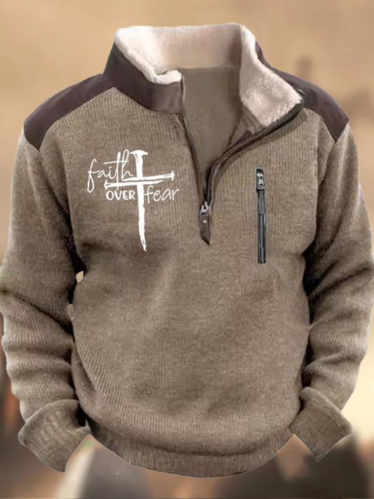 Férfi retro hit nyomtatás henley állvány gallér alkalmi cipzár sport pulóver