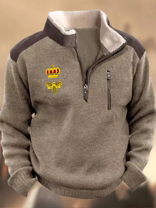 Férfi henley állvány gallér retro alkalmi üzleti cipzár sport pulóver