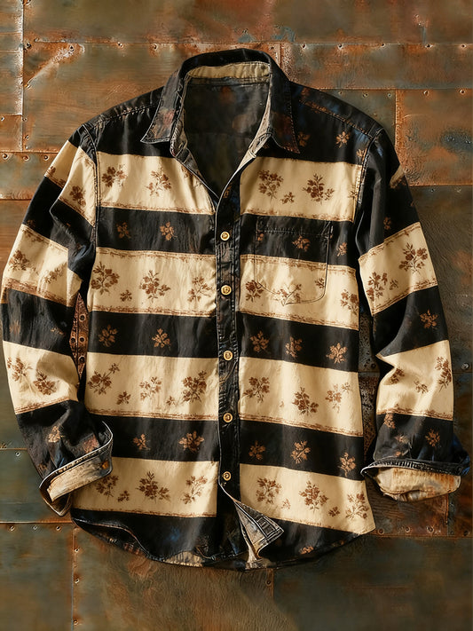 Férfi retro absztrakt művészet nyomtatás alkalmi hosszú ujjú ing