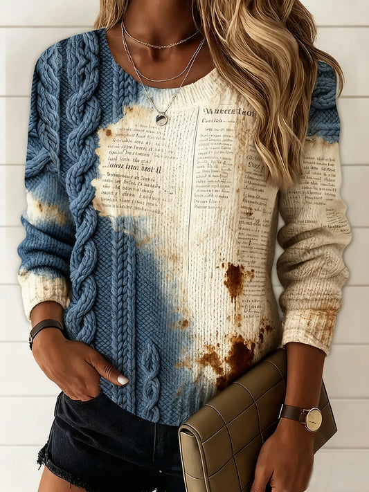 Női vintage virág művészet nyomtatás alkalmi kényelem pulóver