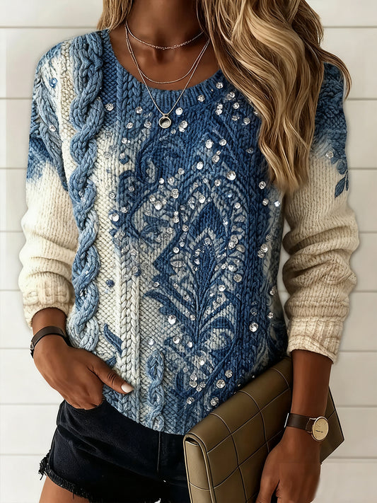 Női vintage virág művészet nyomtatás alkalmi kényelem pulóver