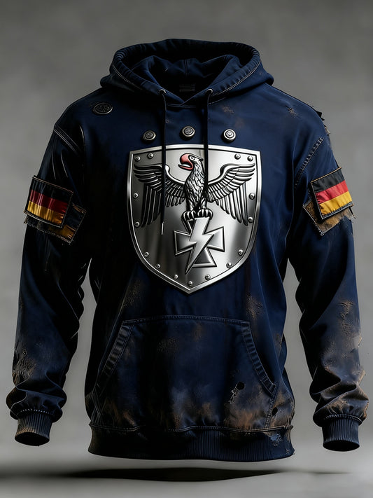 Férfi vintage német zászló művészeti nyomtatás hoodie
