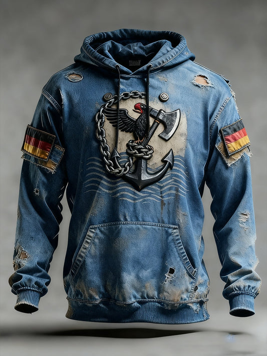 Férfi vintage német zászló művészeti nyomtatás hoodie