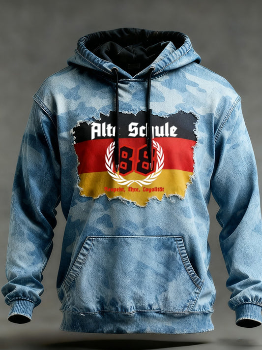 Férfi vintage német zászló művészeti nyomtatás hoodie