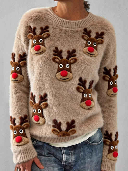 Női vintage karácsonyi művészet nyomtatás hangulatos flanel pulóver