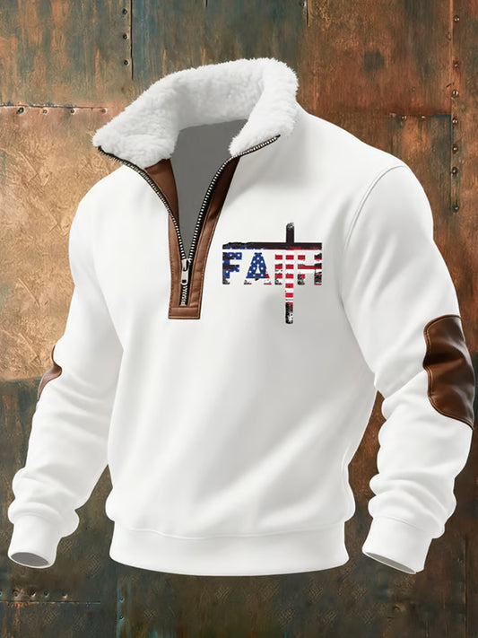 Férfi vintage művészet hit alkalmi bunda gallér vastag pulóver