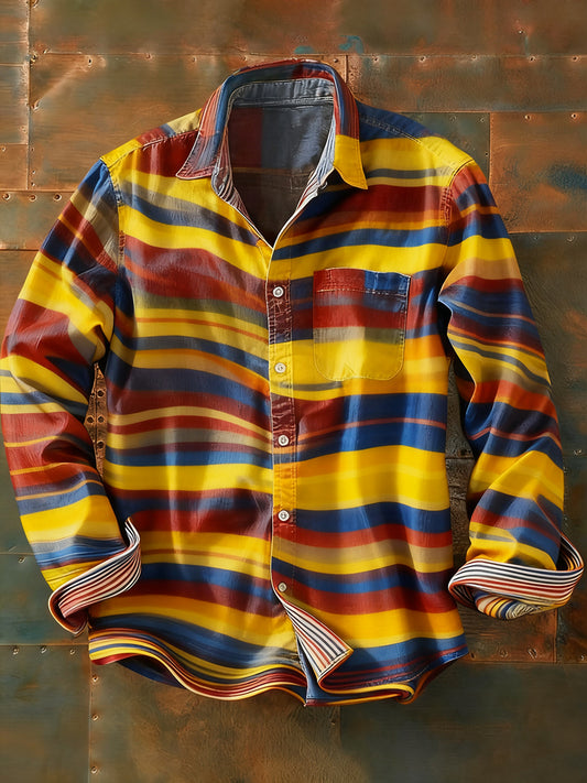 Férfi retro absztrakt művészet nyomtatás alkalmi hosszú ujjú ing