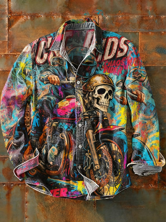 Férfi retro absztrakt művészet nyomtatás alkalmi hosszú ujjú ing