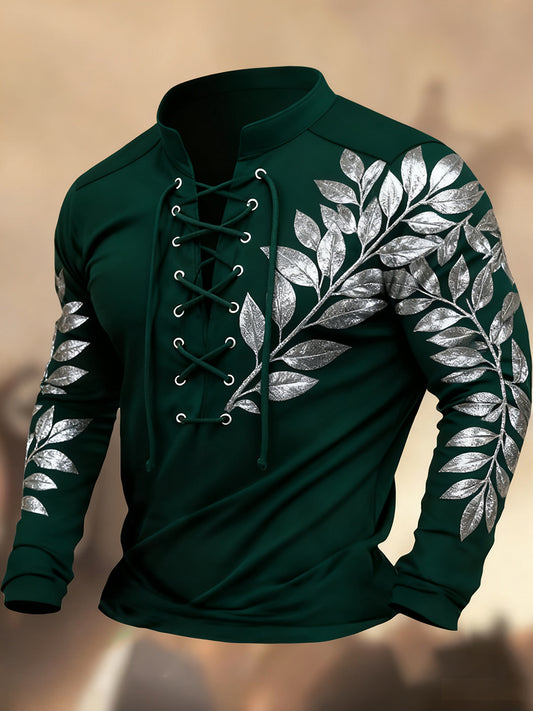 Évjárat nyugati művészet nyomtatás ország stílus v-nyak henley hosszú ujjú ing