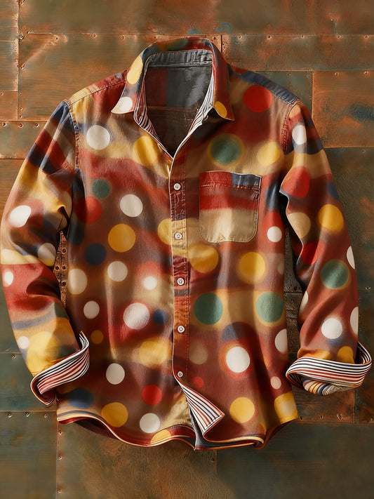 Férfi retro absztrakt művészet nyomtatás alkalmi hosszú ujjú ing