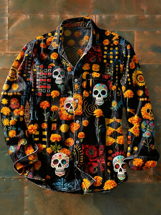 Férfi retro absztrakt művészet nyomtatás alkalmi hosszú ujjú ing