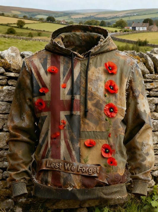 Men's remembrance day "lest we forget" poppy hoodie