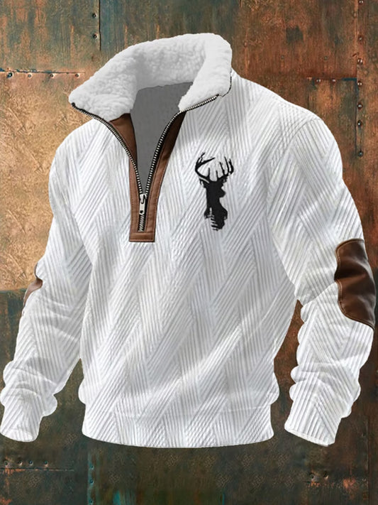 Férfi retro western art print alkalmi cipzár bunda nyakörv pulóver