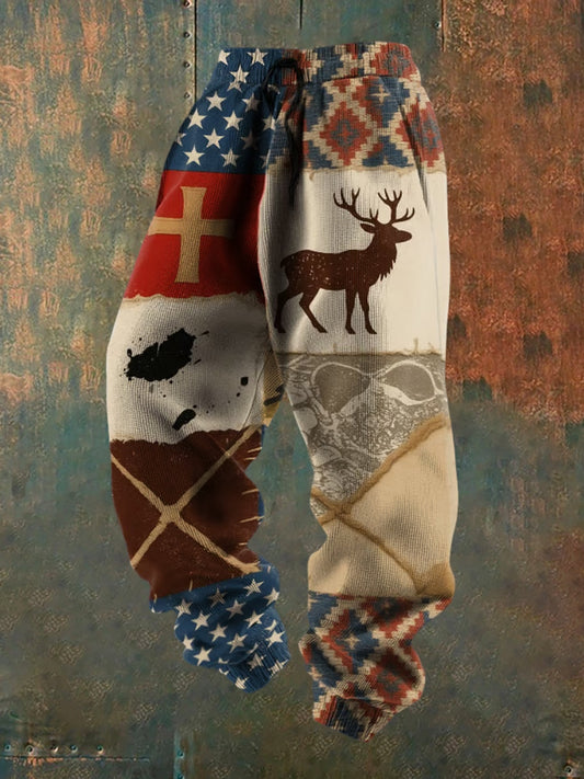 Férfi retro hit nyomtatás laza alkalmi nadrág