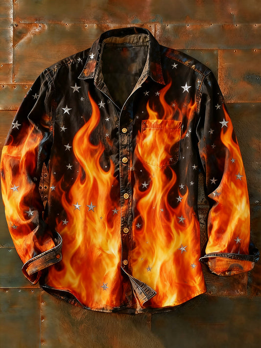 Férfi retro absztrakt művészet nyomtatás alkalmi hosszú ujjú ing