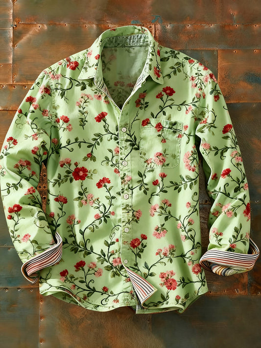 Férfi retro absztrakt művészet nyomtatás alkalmi hosszú ujjú ing