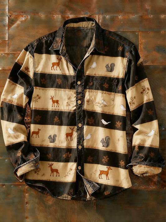 Férfi retro absztrakt művészet nyomtatás alkalmi hosszú ujjú ing