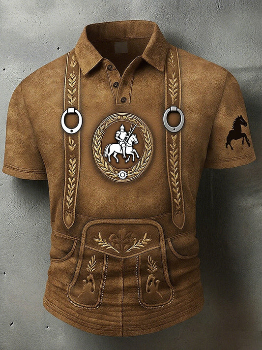 Férfi vintage szarvas art print nyugati waffle polo ing