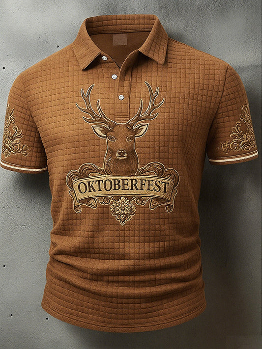 Férfi vintage szarvas art print nyugati waffle polo ing