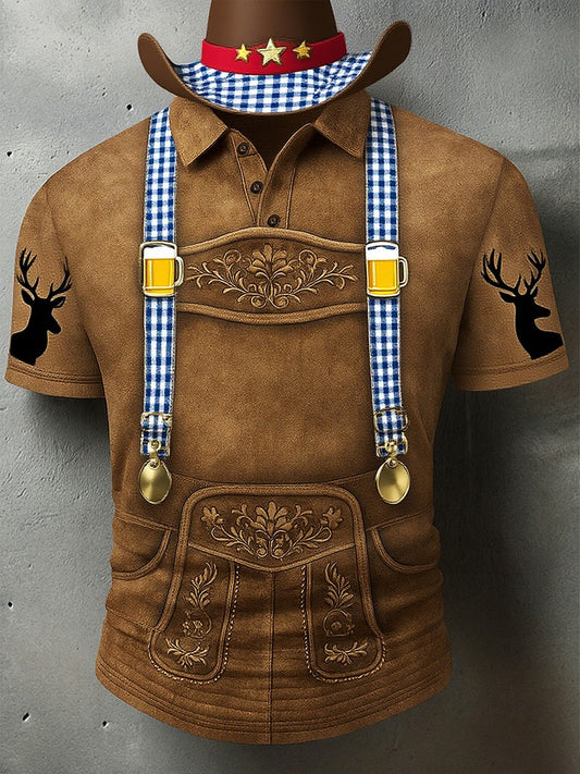 Vintage férfi oktoberfest szarvasbőr művészet nyomtatás ujjú póló
