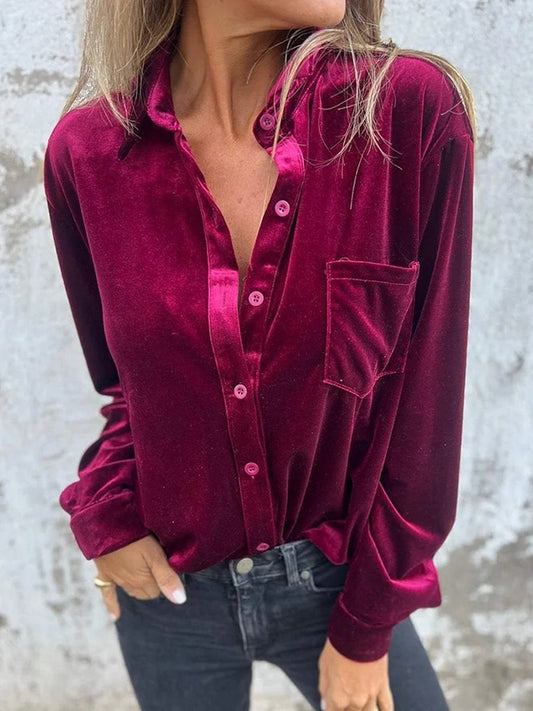 Női divat bársony gallér ing