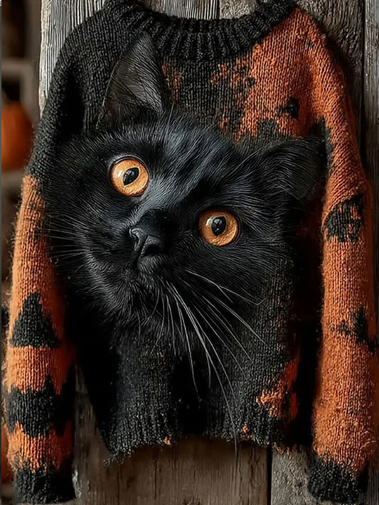 Női vintage állat nyomtatás kényelem alkalmi pulóver