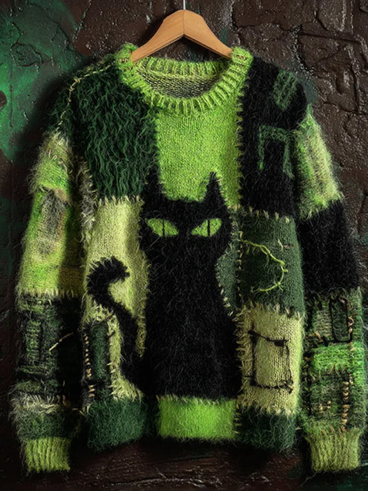 Női vintage állat nyomtatás kényelem alkalmi pulóver