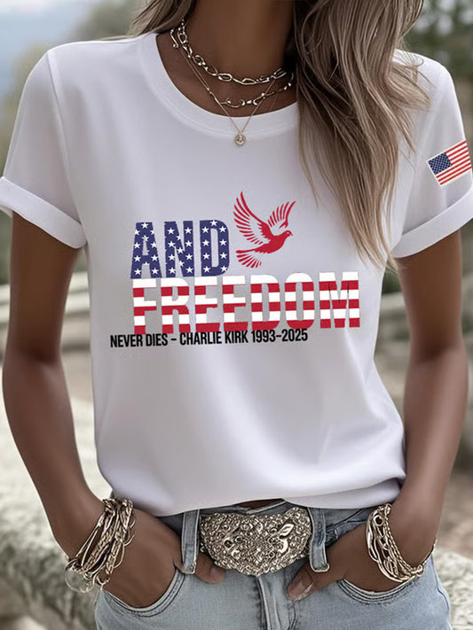 Női szabadság amerikai zászló nyomtatott emlékpóló