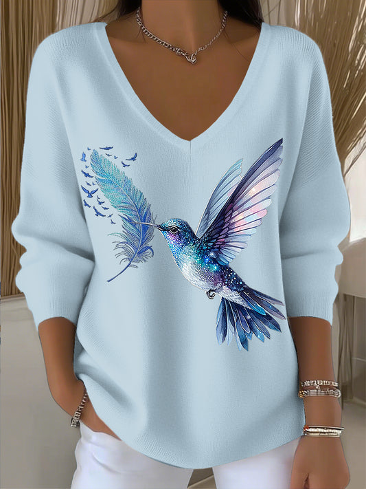 Női vintage kolibri art v-nyak top