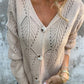 Női csipke-fel kötött v-nyak kétirányú kardigán pulóver
