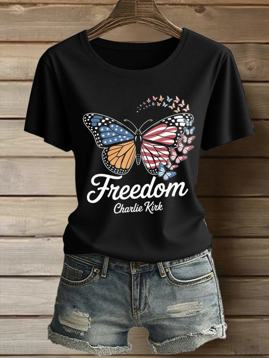 Női charlie kirk szabadság nyomtatott vintage divat laza rövid ujjú póló