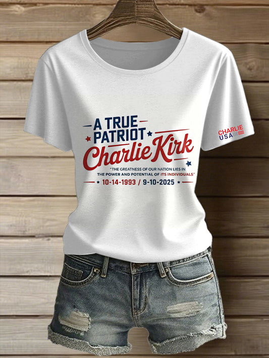 Női charlie kirk szabadság nyomtatott vintage divat laza rövid ujjú póló