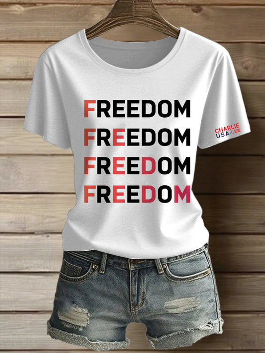 Női charlie kirk szabadság nyomtatott vintage divat laza rövid ujjú póló