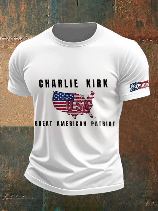 Férfi charlie kirk szabadság nyomtatott vintage divat laza rövid ujjú póló