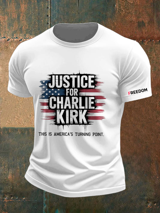 Férfi charlie kirk szabadság nyomtatott vintage divat laza rövid ujjú póló