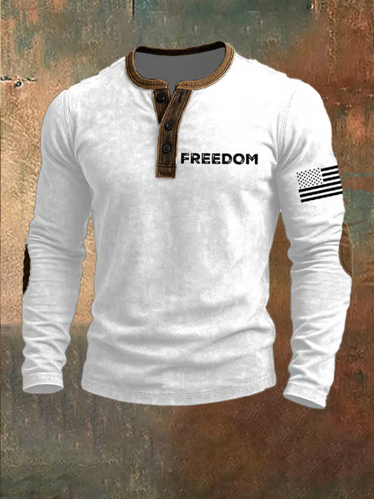 Férfi szabadság amerikai zászló nyomtatás alkalmi henley