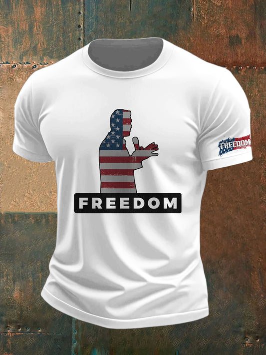 Férfi charlie kirk szabadság nyomtatott vintage divat laza rövid ujjú póló