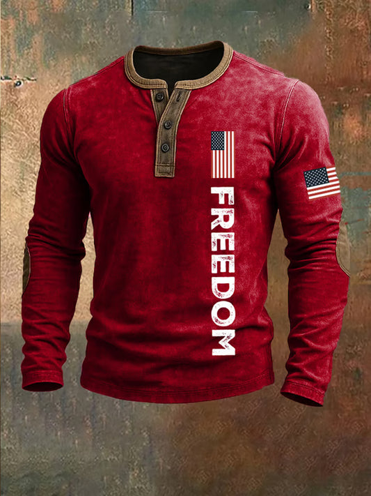 Férfi szabadság amerikai zászló nyomtatás alkalmi henley
