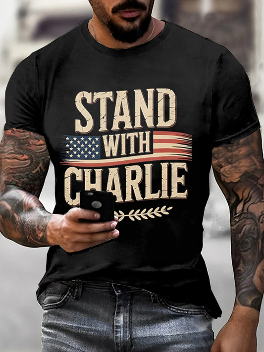 Férfi charlie kirk nyomtatott vintage divat laza rövid ujjú póló