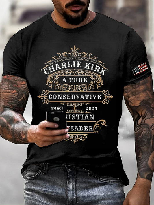 Férfi charlie kirk szabadság nyomtatott vintage divat laza rövid ujjú póló